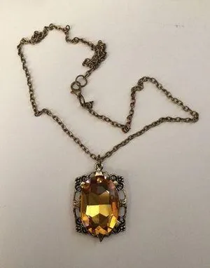 Handmade Big orange CZ bronze chain necklace thumbnail 1