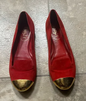 Yves Saint Laurent Red Suede Flats with Gold Toe Caps size 40/10US. thumbnail 1