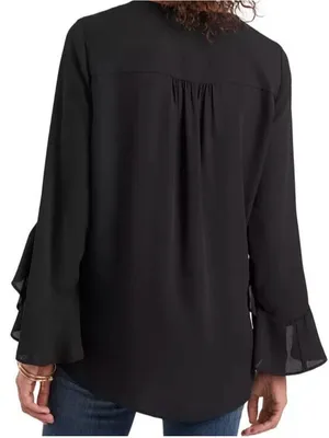 Vinci Camuto Women’s V-Neck 3/4 Sleeve Flutter Sleeve Black Blouse Size Large thumbnail 2
