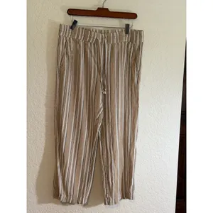 Ann Taylor Factory Pants Tan M Womens Striped Linen Blend Drawstring‎ Casual thumbnail 11