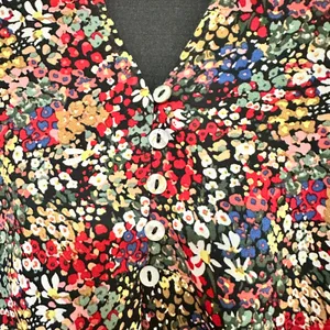 ENTRO | Floral V Neck‎ Button Front Long Balloon Sleeve Chiffon Mini Dress, S thumbnail 4