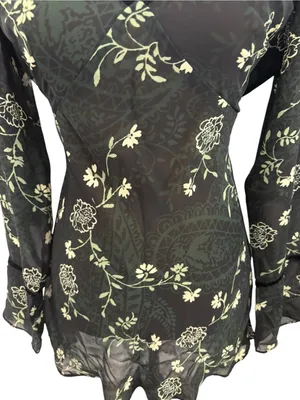 Vintage Y2K New York & Company Sheer Floral Blouse Whimsigoth Bell Sleeve M thumbnail 12