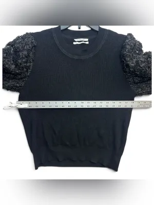 Anthropologie Black Textured Puff Sleeve Sweater Size Large Statement Sleeve thumbnail 5