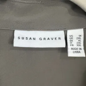 Susan Graver Tunic Top Womens 1X Gray Great Long Sleeve Button Down Stretch thumbnail 2