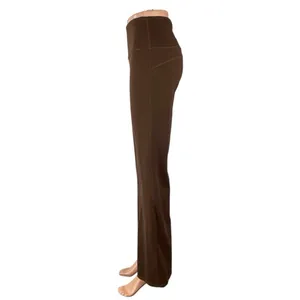 Womens Brown High Rise Yoga Gym Athletic Palazzo Wide Leg Flare Leggings Pants M thumbnail 2