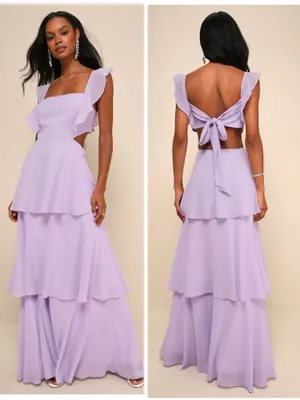 Lulus Elegant Event Lavender Ruffled Tie-Back Tiered Maxi Dress Size Small NWT thumbnail 2