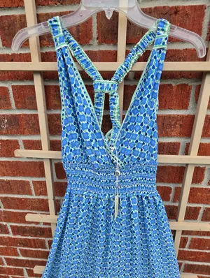 Max Studio — Blue Floral Tiered Maxi Dress - Sleeveless V-Neck M thumbnail 4
