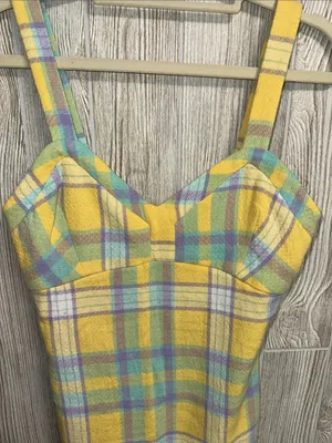 Zara Yellow Plaid Mini Dress with Pastel Accents thumbnail 3