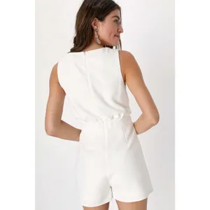 NWT Lulus Rooftop Bar White Sleeveless Faux-Wrap Belted Skort Romper Chic Size S thumbnail 3
