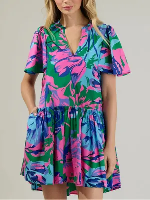 SUGARLIPS Raylee Floral Rock A By Trapeze Dress in Kelly Blue Multi thumbnail 2
