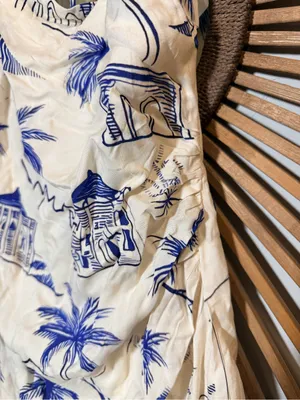 Lulus Inina Ivory & Blue Print Asymm Halter Printed Mini Dress Vacation Resort Beach thumbnail 6