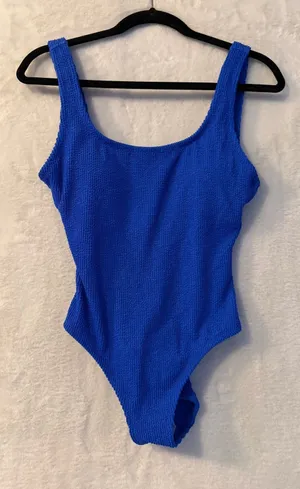 Shade & Shore Blue‎ Textured Crinkle One Piece Swimsuit Small 4-6 NWT thumbnail 1
