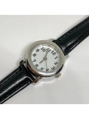 FMD women’s watch silver tone quartz analog 25mm black leather band running thumbnail 2