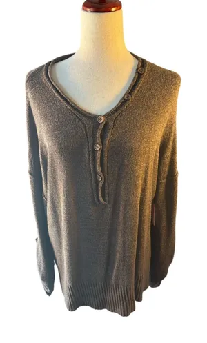 She + Sky Brown Button Henley Knit Top thumbnail 1