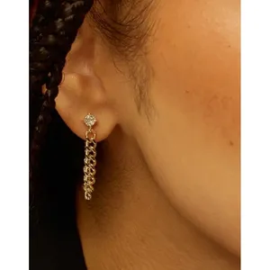 Solitaire‎ Curb Chain Drop Earrings | Yellow Gold Filled thumbnail 4