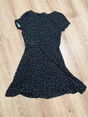 LOFT Womens Polka Dot Faux Wrap Dress Black White Tie Waist Flare XS NWT thumbnail 2