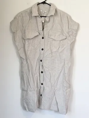 NWT Madewell Utility Short-Sleeve Mini Shirtdress in 100% Linen - Size: Large thumbnail 2
