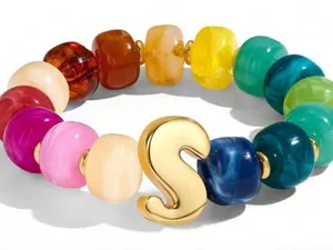 SheIn 2 pc Colorful Acrylic English Letter Chunky Beaded Fashion Necklace and Bracelet, Bohemian Style for Women thumbnail 1