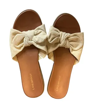 Lane Bryant Cream Faux Suede Bow Slide thumbnail 1