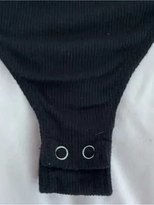Hollister Slim Tan Black ribbed Square Neck Spaghetti Strap bodysuit, size S thumbnail 6
