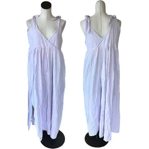 NWOT American Eagle Cotton Shoulder Tie Front Slit Midi Maxi Dress Lilac thumbnail 2