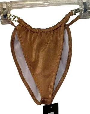 NWT PrettyLittleThing Mocha Ruched‎ Tanga Bikini Bottoms Size 2 Chain Strap Swim thumbnail 1