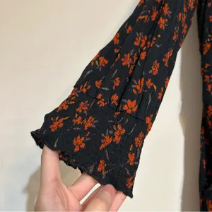 Garnet Hill Ruffle Crepe Floral Midi Dress Red Navy Size XL Cottage Boho thumbnail 3