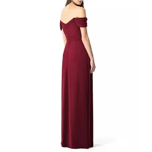 Dessy Collection 2844 Burgundy Off The Shoulder Chiffon Bridesmaid Dress Size 0 thumbnail 2