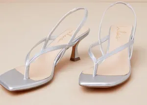 NIB Lulus Lavonna Silver Thong Slingback Kitten Heel Sandals thumbnail 1