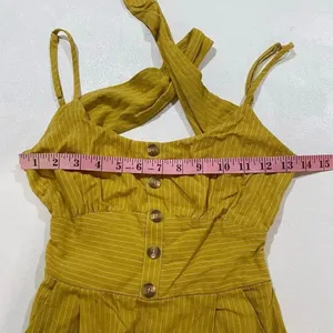 Lulus Mustard Stripe Wide Leg Jumpsuit XS Boho Button Front Romper thumbnail 5