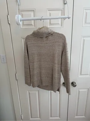 Cream Chunky Knit Turtleneck Sweater Tan thumbnail 2