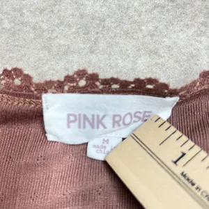 Pink Rose Womens Mauve Pointelle Knit Long Sleeve Lace Trim Top Sz M Coquette‎ thumbnail 2