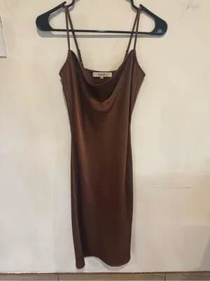 Sleek Brown Cowl-Neck Slip Dress thumbnail 2