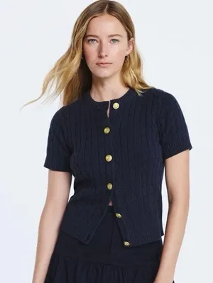 Free Assembly Navy Cable Knit Short Sleeve Cardigan Sweater‎ Size XS thumbnail 1