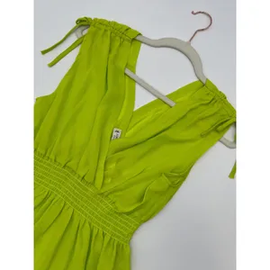 JON & ANNA Peplum Top Women XL Neon Lime Green Tie Shoulder V-Neck Smocked‎ NWT thumbnail 11