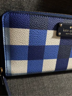 KATE SPADE - 'ANITA' Blue & White Plaid Check Continental Long Full Zip Wallet thumbnail 3