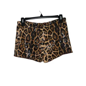 SHEIN Tall Low Rise Leopard Print Sequin Shorts Size Small thumbnail 3