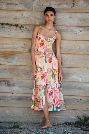 Zara Floral Pink Lemon Print Maxi Dress - Italy Inspired Summer Linnen Dress thumbnail 10