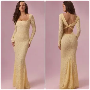 Oh Polly Isolde Premium Lace Long-Sleeve Maxi Dress in Butter Yellow Size M New thumbnail 2