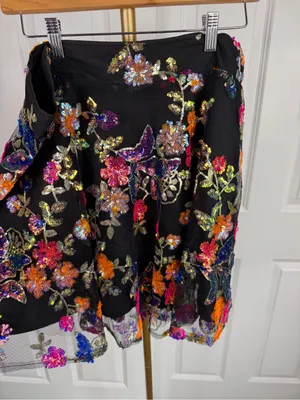 Impressions 1X Black Multicolor Floral Sequin Fit & Flare Mini Skirt NWOT thumbnail 7