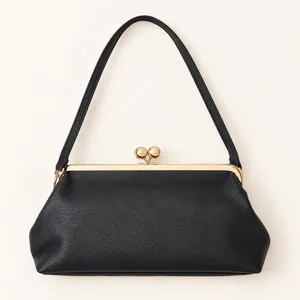A New Day Black Pebbled Frame Clutch Bag Gold Kiss Lock Shoulder Bag NWT thumbnail 2
