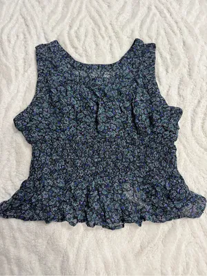 Anthropologie Smocked Chiffon Tank Top NWT Large Floral Peplum Blouse thumbnail 5