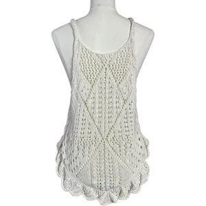 Free People Retro 70s Beachy Crochet Sea Song Sweater Tank Tunic Medium Neutral thumbnail 8