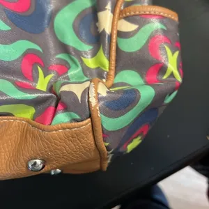 Lily Bloom Multicolor Satchel Handbag‎ Geometric Floral Coated Canvas Brown Trim thumbnail 12