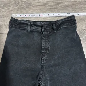 Washed Black High Rise Wide Leg Raw Hem‎ Jeans Patch Pockets 26W L28 Bohemian thumbnail 3