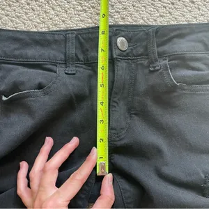 American Eagle Black Denim Ripped Knee Jegging Skinny Mid Rise Jean 4 thumbnail 5