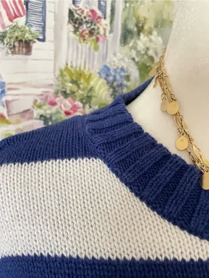 Quacker Factory Vintage 90s Y2K Nautical Striped Anchor Pullover Sweater Small thumbnail 3
