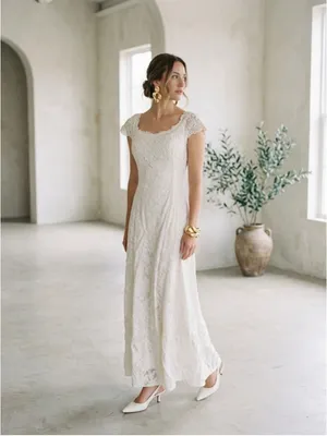 Vintage Scott McClintock Millennium 2000 Lace Maxi Dress 4 White Bridal Prom Y2K thumbnail 2
