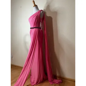 Jovani 40932 one shoulder ruched Greek goddess prom formal dress hot pink NEW 4 thumbnail 3