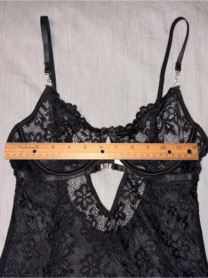 Shein Small Black Lace Mesh High Slit Mini Lingerie Dress, Rhinestone Wired Cups thumbnail 6